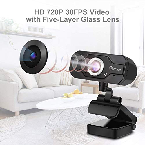 HD Webcam, EIVOTOR PC Webcam 720P USB Mini Computer Camera Built-in Mic, Flexible Rotatable Clip, for Laptops and Desktop, Black