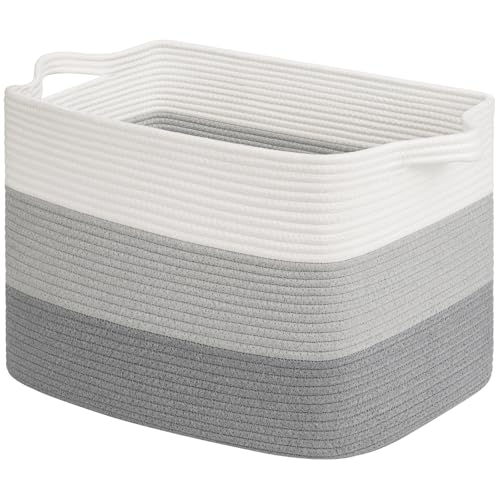 Goodpick 50L Large Woven Storage Basket, 18" x 14" x 12", Gradient Gray