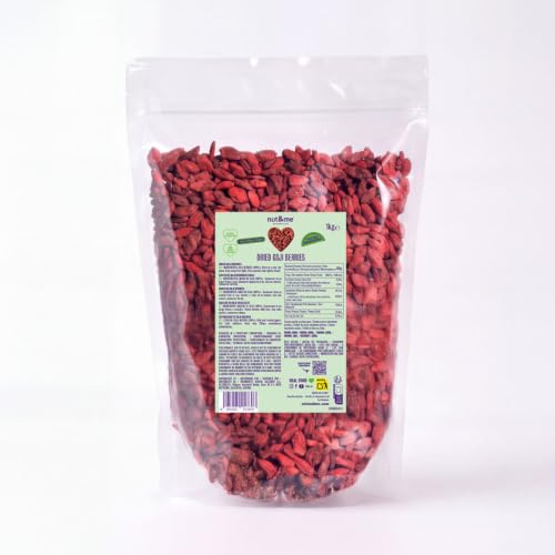 nut&me Bayas de goji 1 kg | Fruta deshidratada rica en antioxidantes | Sin gluten, ricos en antioxidantes, vitamina C y hierro, ideal para desayunos, yogur y recetas; ración recomendata 20-30 g