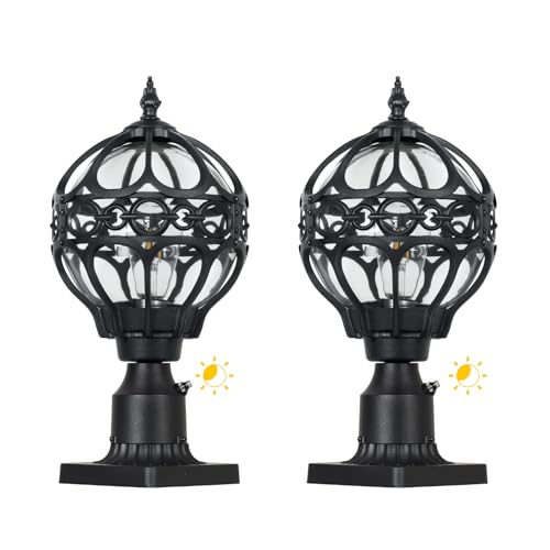 Image of 2 Pack Dusk to Dawn Outdoor Lamp Post Lights, 17.5'' Black and Clear Aluminum Rust-proof Globe Post Lighting Fixture for Porch Driveway Garden, Exterior Hardwired Pillar Light with Standard 3 inch Base