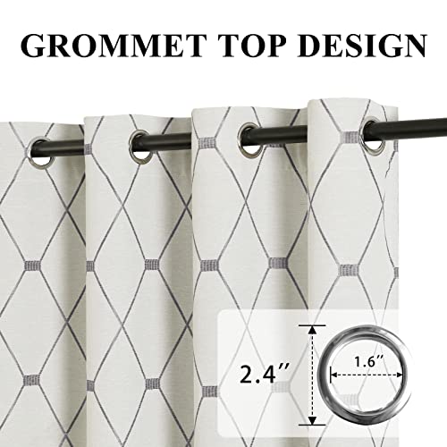 Embroidered Curtains 84 Inch Length 2 Panels Set For Living Room Bedroom, Cotton Linen Textured Curtains Light Reducing Draperies Grommet Room Darkening Window Treatments, Grey Geometric Pattern #TOP2