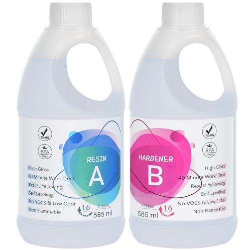 Shiiyyu 1170ml Epoxy Resin Kit - Crystal Clear Epoxy Resin and Hardener 1:1 Volume Ratio for Coasters, Mould Casting, Table Top, Jewellery Making, DIY Crafts Art