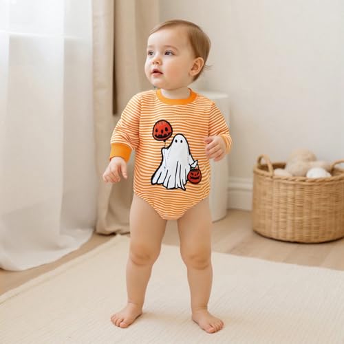 Baby Girls Halloween Romper Long Sleeve Round Neck Letter Pumpkin Print Sweatshirt Romper2