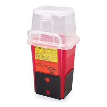 BD 305487 Phlebotomy Nestable Sharps Collector, 4-3/4" Width x 9" Height x 4" Depth, 1.5 Quart Capacity, Red Base/ Natural Top Case of 36