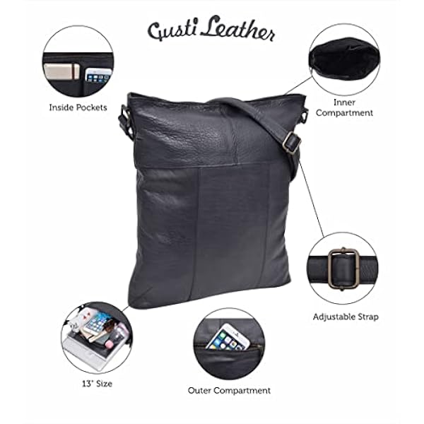 Gusti Läderväska dam – Maola axelväska handväska vintage dragkedja läder