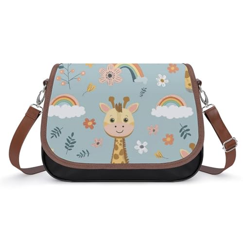 Sacoche en cuir girafe mignonne imperméable et grand sac messager imprimé pour femme