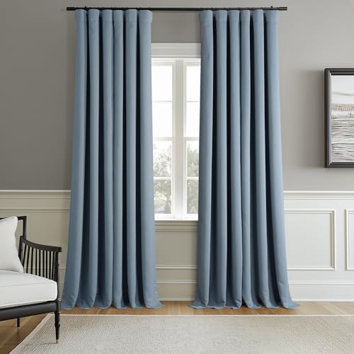 HPD Half Price Drapes Room Darkening Curtains for Bedroom 84 Inches Long (2 Panels) - Rod Pocket 100% Polyester Curtains & Drapes for Living Room and Windows - 50W x 84L, Blue Grey