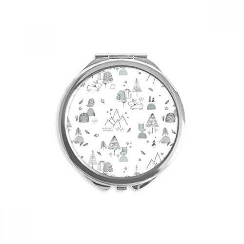 Miroir rond portable à la main motif dessin animé nature pour maquillage de poche compact