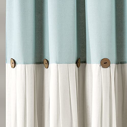 Image of Lush Decor Linen Button Shower Curtain Single 72 inch W x 84 inch L Blue & White - Extra Long Shower Curtains - Blue Shower Curtain Fabric - Farmhouse Bathroom Decor