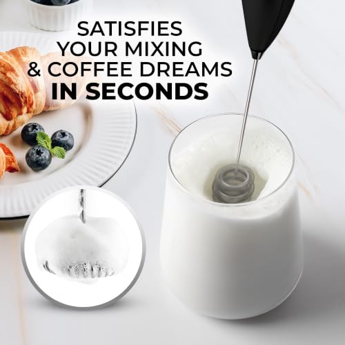 Image of Zulay Kitchen Powerful Milk Frother Wand With Duracell Batteries - Ultra Fast Handheld Drink Mixer - Electric Whisk Foam Maker for Coffee, Lattes, Cappuccino & Matcha - Triple Whisk - Midnight Elite