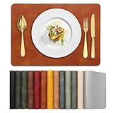 UnivoColors Placemats,Heat Resistant Placemats Set of 4 Washable 12 x 17 Inch,Waterproof Table Mats,Wipeable Pu Place Mats for Kitchen,Dining Room.Reddish Brown