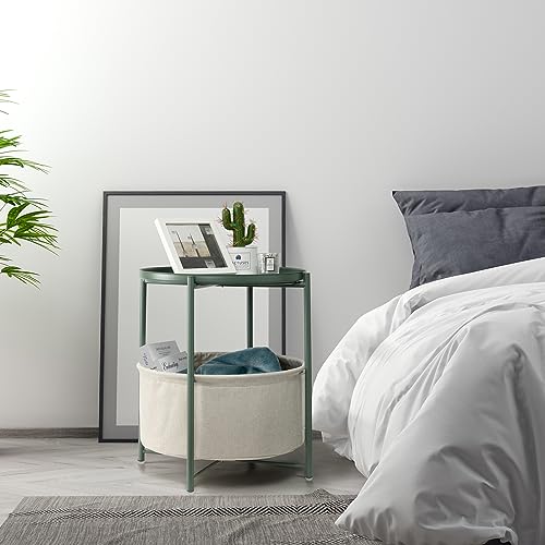 Danpinera Round Side Table With Fabric Storage Basket Metal Side