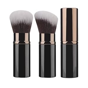 Retractable Makeup Brush Set, 2 Pcs Travel Kabuki Foundation & Blush Brushes with Cover