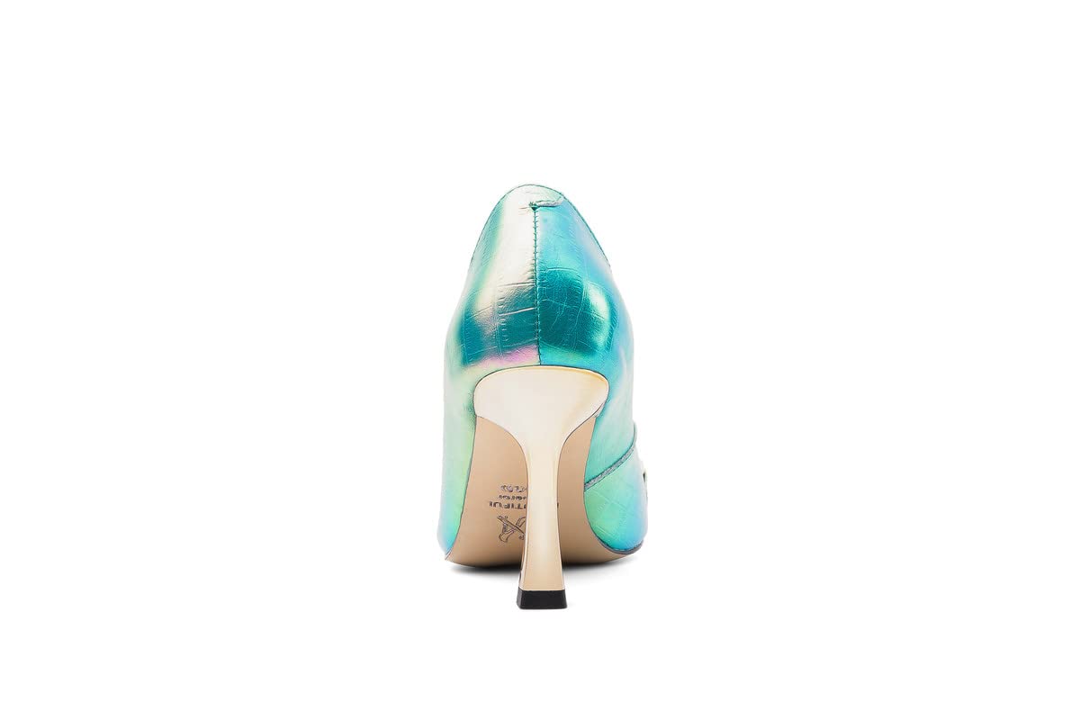Zapatos de mujer de piel auténtica con puntera puntiaguda, tacón de aguja con tacón alto de 2.95 pulgadas, hechos a mano, zapatos de negocios para mujer, talla grande w9033s