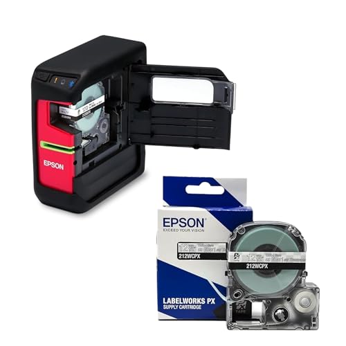 LABELWORKS Epson LW-PX400 Fishing Rod Bundle - Industrial Label Maker Kit & Epson 212WCPX Genuine PET (Polyester) Tape Cartridge - White on Clear Label Maker Tape - 1/2" (12MM) Wide, 30'