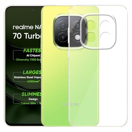 Image of Amazon Brand - Solimo for Realme Narzo 70 Turbo 5G Premium Transparent Soft Silicon Crystal Clear Back Cover [Transparent] - Pack of 2