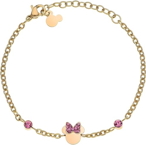 Disney Bracciale Minnie Mouse, Acciaio Inossidabile e Zirconi per Bambini e Bambine, Lunghezza 13-18 cm, Gioielli Disney