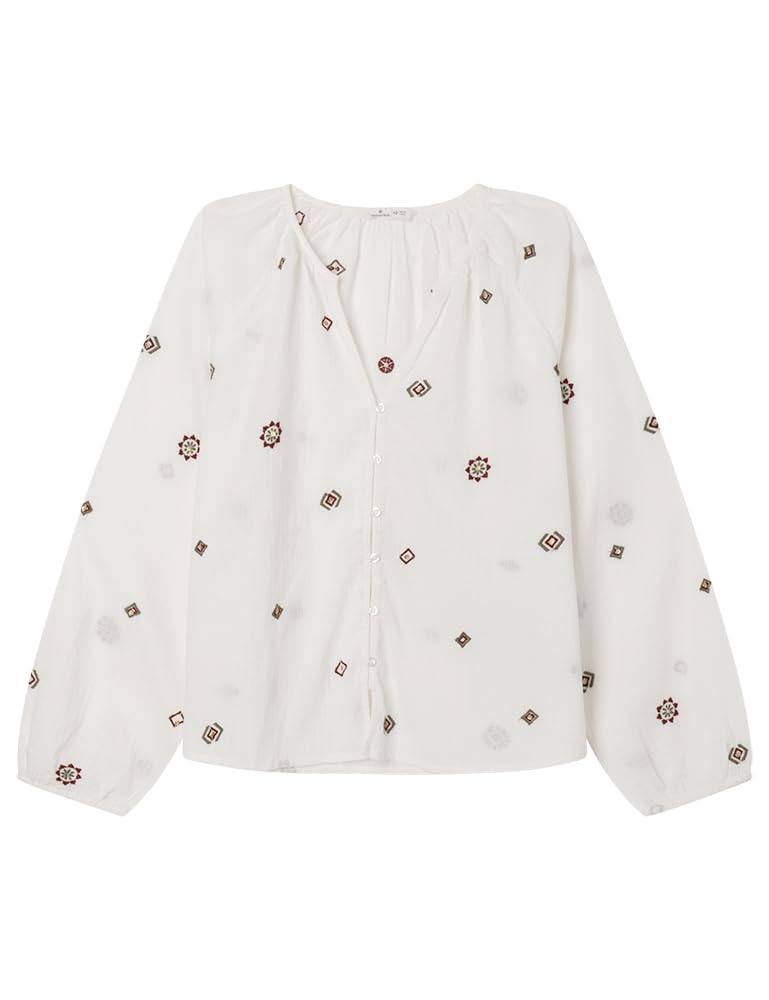 SPRINGFIELD Women's 1.Gym.m.Blusa Alg Dobby Bord Rec Blouse, Multicoloured, 6