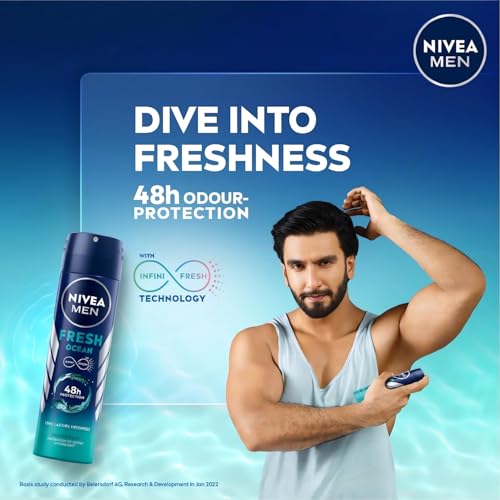 NIVEA MEN Fresh Ocean Deodorant Spray with Ocean Extracts, Long-Lasting Aqua Scent, Odor Protection & Skin Care, 150ml Body Spray for Men, Fresh Citrus, Lavender & Amber Fragrance, Pack of 2 - image 3