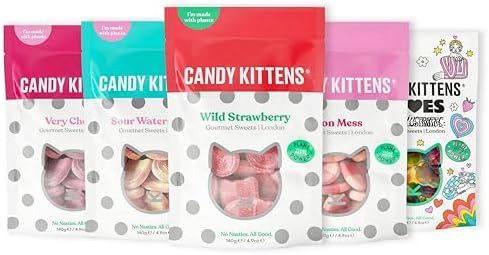 Candy Kittens Vegan Sweets CORE Selection (5 x 140g) – Vegan Chewy Sweets Bundle, Wild Strawberry, Sour Watermelon, Very Cherry, Eton Mess & LOVES – Ideal Treats for Vegans & Vegetarians