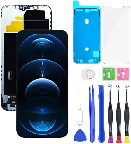 for iPhone 12 Pro Max LCD Display FHD Screen Replacement 3D Touch Digitizer Frame Full Assembly with Repair Tools Kit for 6.7 inch A2411, A2342, A2410+Waterproof Adhesive+Screen Protector