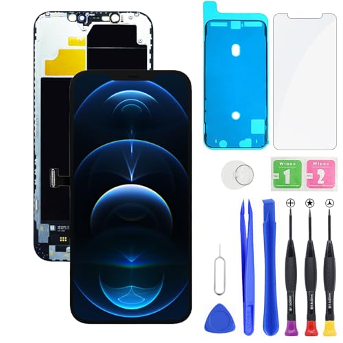 HXAQGP for iPhone 12 Pro Max LCD Display FHD Screen Replacement 3D Touch Digitizer Frame Full Assembly with Repair Tools Kit for 6.7 inch A2411, A2342, A2410+Waterproof Adhesive+Screen Protector