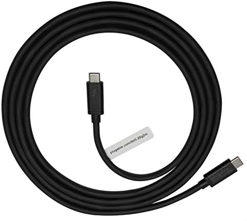 Plugable Thunderbolt 3 Cable 20Gbps Supports 100W (20V, 5A) Charging, 6.6ft / 2m USB C Compatible [Thunderbolt 3 Certified]