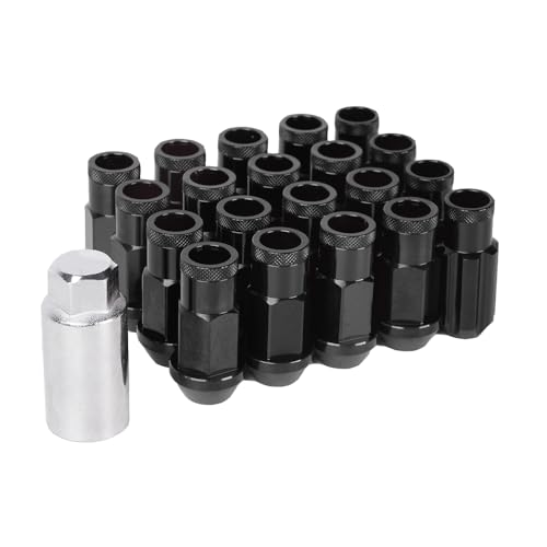 Image of M12x1.5 Lug Nut 20 PCS, Wheel Lock Bulge Acorn Open End Lug Nut Set Compatible with Toyota, Honda, Ford, Chevrolet, Mitsubishi, Mazda, KIA, Hyundai, Buick, 1 Socket Included, Black