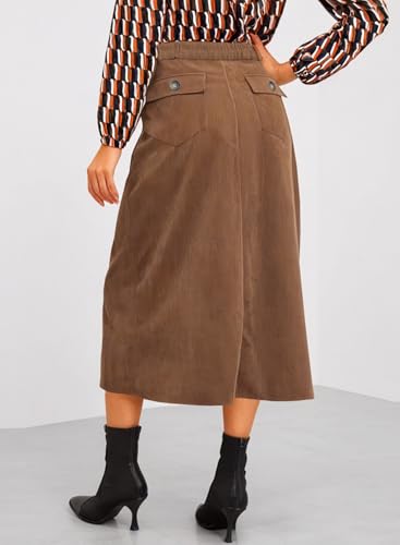 Happy Sailed Womens Corduroy Skirts Casual Dressy High Waist A Line Split Midi Skirt with Pockets3