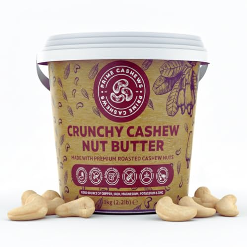Prime Earth - Crunchy Cashew Nut Butter - 1kg - Zero Emulsifier Oil Salt or Sugar - Made With 100% Cashew Nuts - Vegan Keto & Paleo Friendly - Produced in Small Batches - Made in the UK
