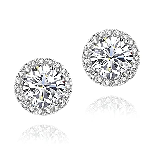 YOMELA White Round Cubic Zirconia Stud Earrings for Women