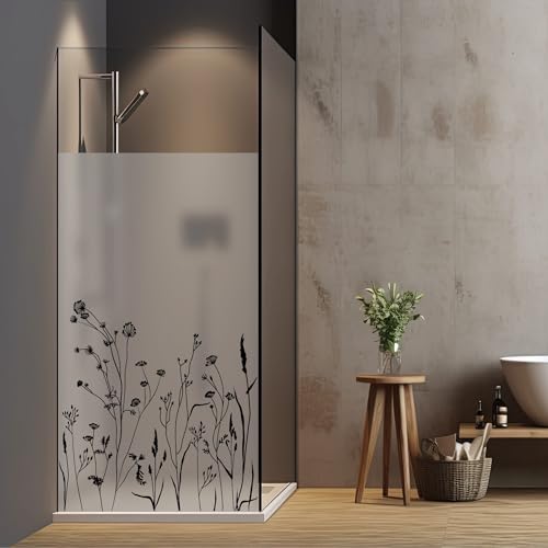 Wandtattoo Loft Sichtschutzfolie Duschkabine mit Blumenwiese Motiv,...