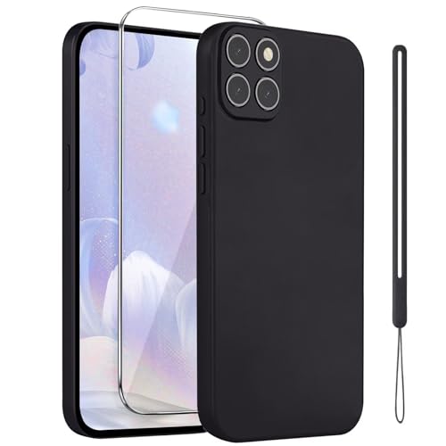 ATISIJIE Funda para Honor X6,con Muñequera y 1 Protector Pantalla Vidrio Templado HD,Carcasa Anti-Choques y Anti- Arañazos,Funda Silicona para Honor X6,Negro