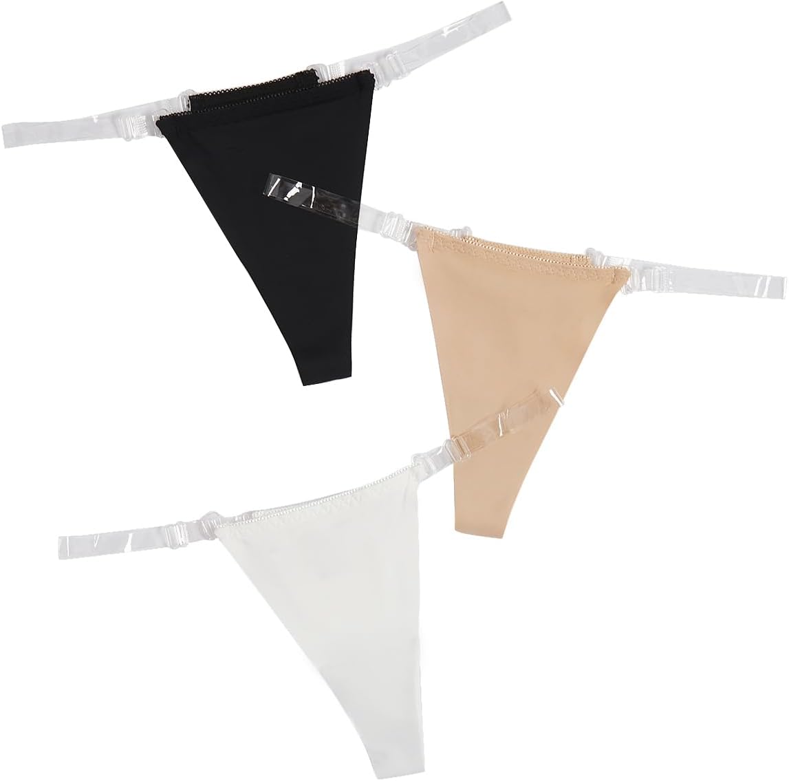 GORGLITTER Women's G String Thongs Sexy 3 Pack No Show Invisible Clear Strap Underwear Low Rise Panties