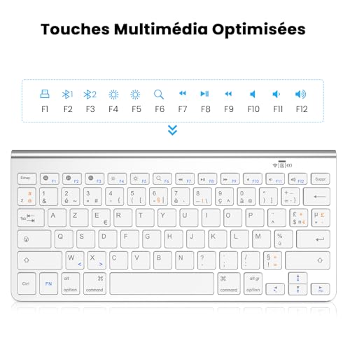 Clavier sans fil AZERTY blanc Bluetooth mini compact pour ordinateur portable - 4