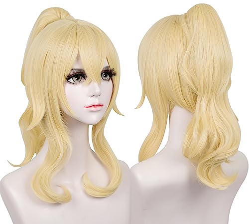 Image of LABEAUTE Blonde Ponytail Cosplay Wig for Jean, Golden Princess Wavy Hair with Pigtails Bangs + Wig Cap for Halloween Peach Costume
