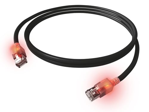 EasyLan DualBoot LED Câble patch RJ45 S/FTP Cat.6A (Class EA), avec fiche saCon, LSOH, noir, 7 m