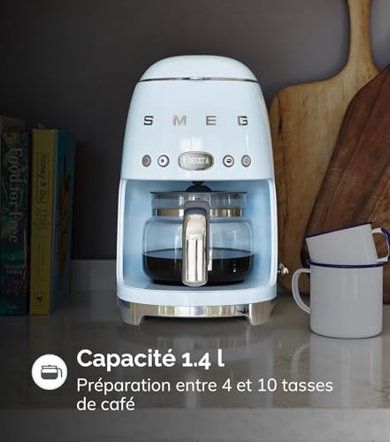 Smeg, Machine à Café Filtre DCF02BLEU, Fonction Arôme et Autostart, Carafe en Verre Jusqu'à 12 Tasses, 2 Niveaux d'Intensité, Mode Maintien au Chaud, 1050 W, Noir