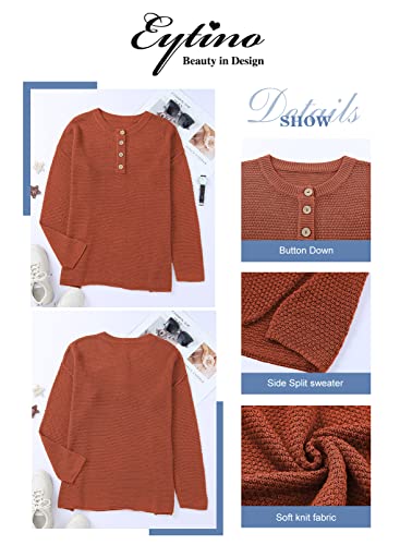 Eytino Womens Plus Size Button Henley Sweaters Long Sleeve V Neck Knit Jumper Side Split Solid Color Pullover Tops,3X Red #TOP3