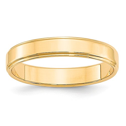 Solid 14k Yellow Gold 4mm Flat with Step Edge Plain Classic Wedding Band Ring