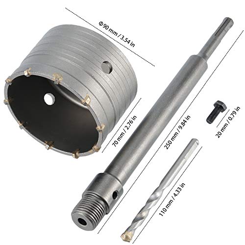 Shank Hole Saw Cutter, Zeonhak 2 Sets 90 Mm Sds Plus Concrete Hole Saw, Masonry Hole Saw, Cement Stone Wall Drill Bit For Concrete, Cement, Stone, Wall, Brick #TOP1