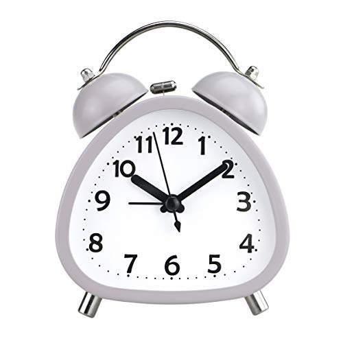 PILIFE 3â€ Small Triangle Analog Twin Bell Alarm Clock for Bedroom Teen, Cute Alarm Clock for Kids, with Backlight and Loud Alarm Clock for heavy sleepers , Battery Operated (Grey)