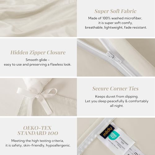 Image of MILDLY Duvet Cover 108 inchx98 inch Ultra Soft Comforter Cover Set 3pcs, Beige | Washed Microfiber Cotton-Like, Breathable Comfort, Hidden Zipper, 8 Corner Ties, OEKO-TEX Certified, Fade Resistant
