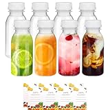 Generisch 8 Stück Saftflaschen zum Befüllen mit 2 Fruchtaufklebern, 200 ml Kunststoffflaschen mit Deckeln, Klare Saftflaschen, Milchflaschen und Trinkflaschen zum Befüllen für Wasser und Getränke