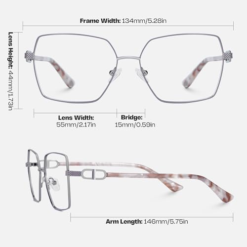 Image of Zeelool Metal Glasses Frame for Women, Oversized Square Eyeglasses Eyewear Frame with Non-prescription Clear Lens & Spring Hinge ZJGM374867-02