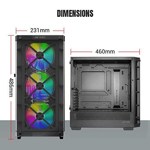 Image of Ant Esports ICE-5000 RGB Mid- Tower Computer Case /Gaming Cabinet - Black | Supports E-ATX, ATX, Micro-ATX, Mini-ITX | Pre-Installed 3 x 120mm ARGB Fans in Front