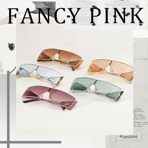FancyPink Y2K Sunglasses for Women- Retro Rectangular Wrap Around Glasses -2000S Non-polarized Sun Glasses Metal Shades2