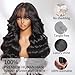 Beauty Forever Black Fluffy Natural Loose Wave Curtain Bangs Wig Glueless Wigs Human Hair Pre Plucked Pre Cut 7x5 Bye Bye Knots Lace Closure Ready to Wear Wig for Women 180% Density 22 Inch