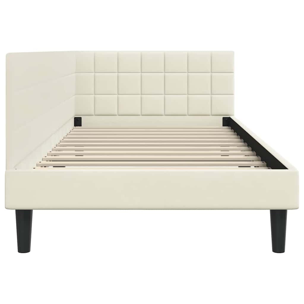 ACAGALA Letto singolo 90 x 190 cm, struttura letto con testiera e rete a doghe, letto ad angolo in tessuto senza materasso, letto per ragazzi, divano letto per camera da letto, soggiorno, crema