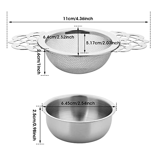 2 Pack Small Fine Mesh Tea Strainers - Stainless Steel Mini Sieve for Loose Tea, Juice, and Coffee with 7 cm Diameter Bowl and Double Wing Extender - Image 2